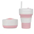 Foldable silicone straw cup for travel outdoor sports portable pink water cup 500ml - Pink (with Straw)