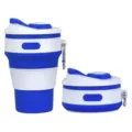 Portable silicone collapsible coffee cup with lid and carabiner in blue and white. - Navy Blue (with Carabiner)