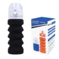 Collapsible silicone water bottle, 400ml portable travel drinkware, food grade material. - Black