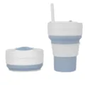 Portable folding silicone cup with straw for travel outdoor sports and daily hydration use. - Light Blue (with Straw)