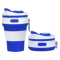 Portable collapsible silicone water cup with carabiner, blue and white outdoor travel mug. - 350ml / Dark Blue with Carabiner