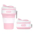 Portable silicone collapsible coffee cup with lid and hook in pink and white color. - Cherry Blossom Pink (with Carabiner)