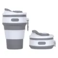 Collapsible Silicone Coffee Cup Portable Travel Mug with Lid and Carabiner White Grey - Sky Gray (with Carabiner)