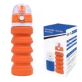 Collapsible silicone water bottle, portable outdoor travel folding cup in bright orange. - Orange