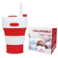 Zusammenklappbarer Silikon Kaffeetasse Rot Tragbare Einziehbare Reise Wasserflasche Stroh - 450ml / Rot