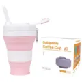 Αναδιπλούμενο κύπελλο καφέ σιλικόνης 600ml φορητό μπουκάλι νερού ταξιδιού με καλαμάκι - Ροζ