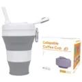 Collapsible silicone coffee cup with straw and lid, portable travel water bottle 600ml. - Gray
