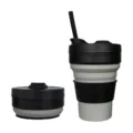 Schwarz Grau Klappbarer Silikon Reise Kaffeetasse Tragbarer Teleskop Becher Variante - Dunkelgrau (mit Strohhalm)