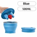 Φορητό μπλε πτυσσόμενο μπολ σιλικόνης 500ml με χείλος από ανοξείδωτο χάλυβα για κάμπινγκ. - 500ml / Καθαρό Μπλε