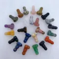 Detailed view of assorted natural crystal stone phallic carvings, various gemstone materials. - Mixed Colors Shipped Randomly