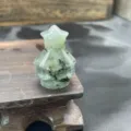 Natural green crystal stone small Christmas tree sculpture carving detail view - Labradorite