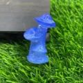 Vue détail sculpture arbre champignon cristal bleu, miniature ornement en pierre naturelle. - Arbre à champignons sculpté (Opale bleue) / 5cm