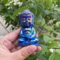 8cm aura crystal buddha figurine, vibrant blue iridescent semi-precious stone carved decor. - Electroplated Blue