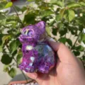Handgeschnitzte 8cm Aura Kristall Katze Edelstein Skulptur, polierte Tier Kristall Figur neu. - Lila