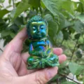 Aura crystal Buddha figurine detail shot, shimmering iridescent semi-precious stone decor. - Electroplated Green