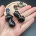 Natural stone crystal mushroom carving gemstone pocket palm healing decor display. - Peacock Eye