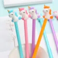 Cute cartoon unicorn gel pen detail showing colorful silicone pen topper and body. - 0.5 / Multicolor