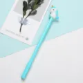 Detailed shot of cute blue unicorn gel pen with 3D cartoon silicone toy on top for student. - 0.5 / Blue