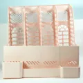 Organizer da scrivania in plastica rosa, scaffale portaoggetti da ufficio multi-scomparto. - modello 3 / Rosa