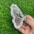 Schmetterling Kristall Haarklammer mit rosa Steinchips, elegantes Haaraccessoire für den Alltag. - Rosenquarz / Gold