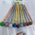Crystal sphere ball pens with natural stone beads and metal claw design for daily office use. - Mixed Colors (5658326181304) / Silver