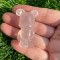 Statuetta intagliata di orso in cristallo naturale gemma simpatica pietra tascabile quarzo rosa 1.5 - Quarzo rosa