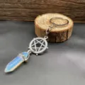 Sechseckiger Kristall Anhänger Schlüsselanhänger Mit Pentagramm Metallring Und Schmuck - Opal