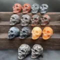 7cm Natural Stone Carved Skull Figurine Crystal Gemstone Handcrafted Gothic Decor - Mixed Colors Shipped Randomly