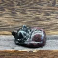 Crystal sleeping cat figurine, hand-carved gemstone cute mini sleeping cat decor. - Garnet