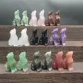 2-inch natural crystal carved howling wolf figurine gemstone animal home decor ornament sculpture - Mixed Colors Shipped Randomly