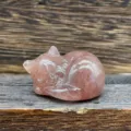 Crystal sleeping cat figurine 4cm semi-precious stone carved pink quartz cute home decor - Strawberry Quartz