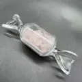 Rosenquarz Kristallkies in niedlicher bonbonformiger Glasflasche als Deko Geschenk - Rosenquarz