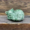 Handcrafted green crystal sleeping cat figurine gemstone miniature carving decorative collectible piece - Green Spot Jasper
