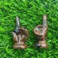 Natural stone middle finger figurine carved crystal palm desk decor funny novelty gift ornament - Mahogany Obsidian