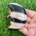 Scultura viso di luna in cristallo 7cm, pietra naturale nera e bianca dettaglio decorativo - Pietra Zebra