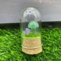 Décoration de dôme en verre de micro-paysage de champignon cristal avec base en liège. - Aventurine Verte