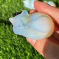 Kristall schlafende Katze Figur, handgemachte Opalglas Edelstein niedliche Tier Skulptur. - Opal