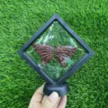Natural gemstone crystal butterfly wings set with floating display frame, 10cm size decor. - Red Sesame Jasper / 10cm Set