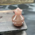 Natural crystal Christmas tree gemstone carving miniature desktop ornament gift 3cm - Strawberry Quartz