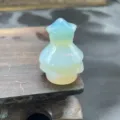 Mini crystal opal Christmas tree figurine, 3cm gemstone carved ornament for home desk decor. - Opalite