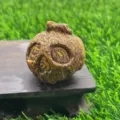 3.5cm Natural Gemstone Pumpkin Ghost Head Carving Crystal Halloween Decor Figurine Gift - Gold Silk Jade