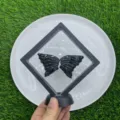 10cm Natürliche Edelstein Flügel Kristall Set, Schwarzer Kristallflügel mit Display Rahmen - Obsidian / 10cm Set