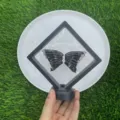 Natürlicher Halbedelstein geschnitzte Kristall Schmetterlingsflügel im Schwebepräsenter. - Zebrastein / 10cm Set