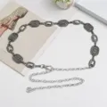 Cinturón de cadena de cintura de metal plateado vintage para mujer eslabones retro. - Plata Antigua