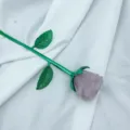 Handmade crystal rose flower with metal stem, natural gemstone carved flower decor gift. - Rose Quartz (Silver Branch)
