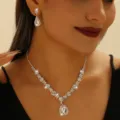 Exquisite crystal rhinestone necklace earrings jewelry set, sparkling drop pendant for women. - Set