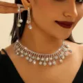 Elegant sparkling rhinestone water drop tassel necklace earrings set for luxury women - Set
