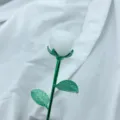 White crystal rose with green metal stem, elegant gemstone flower sculpture for decor. - Clear Quartz (Silver Branch)
