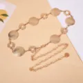 Gold metal disc waist chain for women, adjustable body chain dress belt for fashion outfits. - 115cm