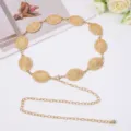 Vintage gold metal waist chain belt with engraved oval coin pendants for women dresses. - Gold